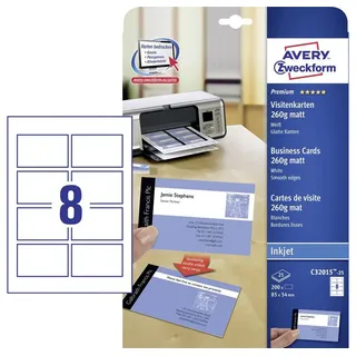 Avery Zweckform Avery-Zweckform C32015-25 Visitenkarten, glatte Kanten 85 x 54 mm Weiß 200 St. Papierfor