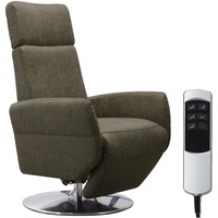 Cavadore TV-Sessel Cobra / Fernsehsessel mit 2 E-Motoren und Akku / Relaxfunktion, Liegefunktion / Ergonomie S / 71 x 108 x 82 / Lederoptik Olive