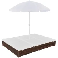 Outdoor-Loungebett mit Sonnenschirm Poly Rattan Braun - Braun