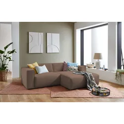 Ecksofa ANDAS "Noord", braun, B:234cm H:71cm T:161cm, 94% Polyester; 6% Nylon, Sofas, mit Kedernaht, Breite 234 cm, Cord, Struktur, Webstoff