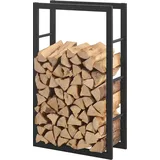 [en.casa] Kaminholzregal Täby Brennholzregal innen außen Metall 60 x 25 x 100 cm Holzunterstand Stapelhilfe für Feuerholz Holzlager Kaminholzständer Schwarz - Schwarz