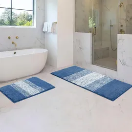 enyhom Mikrofaser Badteppich Set Blau rutschfeste Saugfähig