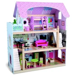 Moni Holz-Puppenhaus Mila 4110, 16-tlg, Möbelset, 3 Etagen verschiedene Räume bunt