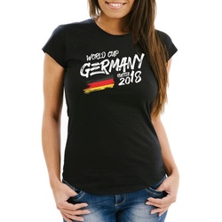 MoonWorks Print-Shirt Damen Fan-Shirt Deutschland WM 2018 Fußball Weltmeisterschaft Trikot Flagge T-Shirt Fußball-Shirt Deutschland-Shirt Fan-Trikot Deutschland-Trikot Moonworks® mit Print schwarz XS