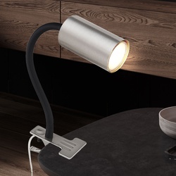 Schreibtischlampe klemmbar Schwanenhals Leselampe Bett Klemme Klemmleuchte Schreibtisch, Kunststoff Metall nickel, 1x GU10, LxBxH 29x10x41,5 cm