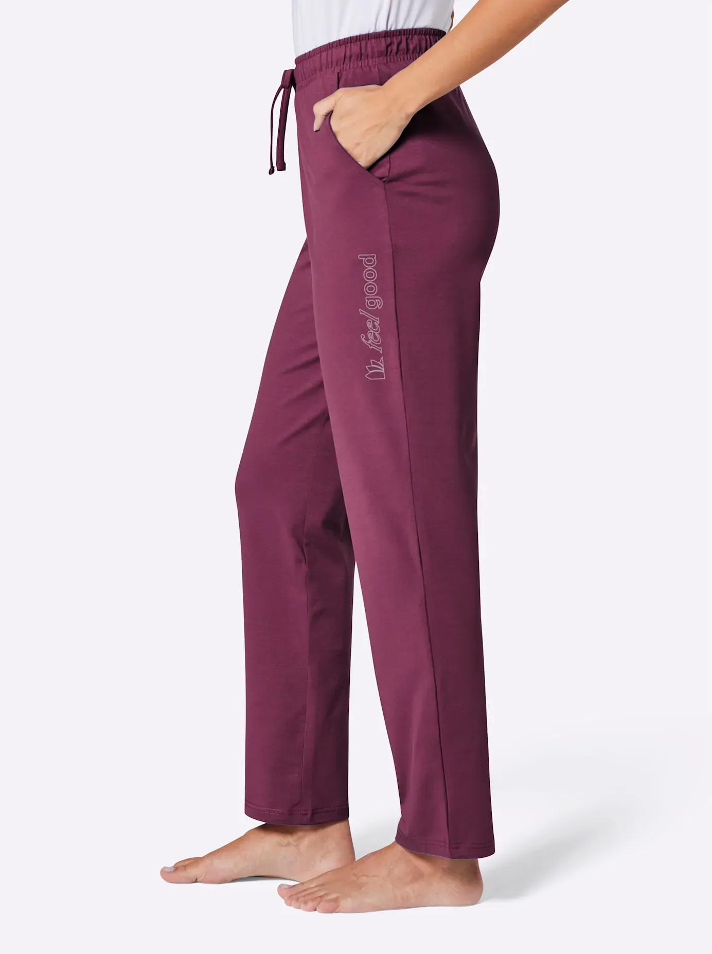 Jogginghose FEEL GOOD, Damen, Gr. 44/46, Normalgrößen, lila (malve), 95% Baumwolle, 5% Elasthan, unifarben, Hosen Jogginghose