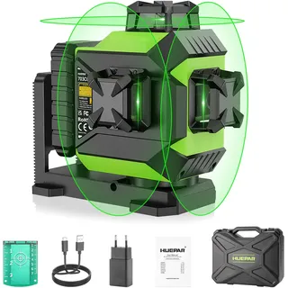 Huepar 360 Kreuzlinienlaser mit 12 Linien Selbst-Nivellierung-Kreuzlinienlaser Nivelliergerät mit 3D Grünen Strahlen 30M mit Pulsmodus Ausrichten Laser-Werkzeug, Lithium-Ionen-Akku 703CG