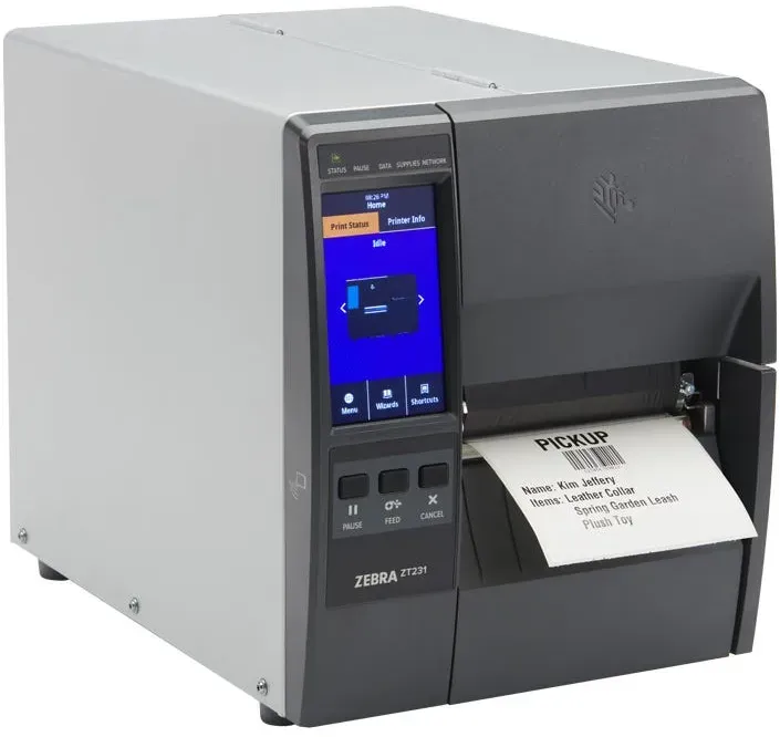 Zebra ZT231 TT – Industrie-Etikettendrucker Ethernet (LAN), USB, RS-232 (Seriell), USB Host / 203 dpi / mit verstellbarer Sensor, interner Trägermaterial-Aufwickler, Spendemodus, Touchscreen