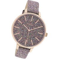 OOZOO Quarzuhr Oozoo Damen Armbanduhr Timepieces, (Analoguhr), Damenuhr Lederarmband mehrfarbig, rundes Gehäuse, groß (ca. 42mm) bunt