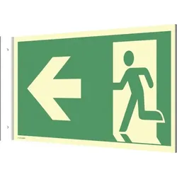 Fahnenschild Wandmontage Fluchtrichtung,Notausgang li./re.,Alu,160-mcd,297x148mm