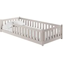 Kids Collective Kinderbett Bodenbett 90x190 cm Bett mit Rausfallschutz & Lattenrost Montessori Bett Bed Gitterbett Kinder Jugendbett Einzelbett mit Matratze Kaschmir Holz, massiv Junge Mädchen