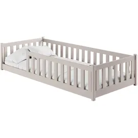 Kids Collective Kinderbett Bodenbett 90x190 cm Bett mit Rausfallschutz & Lattenrost Montessori Bett Bed Gitterbett Kinder Jugendbett Einzelbett mit Matratze Kaschmir Holz, massiv Junge Mädchen