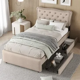 lanki international gmbh Polsterbett 90 x 200 cm Beige/Grau