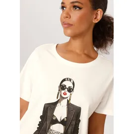 Aniston CASUAL T-Shirt in wollweiß-schwarz-grau-oliv-goldfarben-rot | Gr.: 40/42,