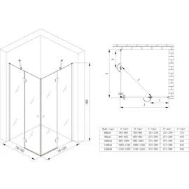 doporro Rav01k Eck-Duschkabine mit Drehtür 90 x 90 cm transparent Klarglas