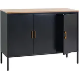Mendler Kommode HWC-L84, Sideboard Schrank Anrichte, 3 Türen Metall 90x120x40cm, Melamin beschichtet ~ schwarz