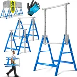 MASKO® Teleskop-Arbeitsbock Untergestell 2-er Set | Klappbock max. Belastbarkeit 200 kg | Unterstellbock höhenverstellbar Min. / max. Arbeitshöhe 800-1300 mm | Gerüstbock inkl. Handschuhe | Blau