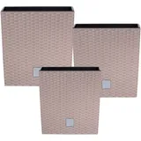 Botle Set 3X Pflanztöpfe Blumentopf Einsatz Rattan Trapez H 22+26+32 cm Mokka mit Pflanzeinsatz Quadrat