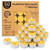 LETINE 50 Pack Bienenwachs Teelichter Kerzen - Reines Bienenwachs Teelicht, Naturbelassene Bio Teelichter ohne Duft - Rauchfrei & Sauber Brennend mit über 4 Stunden Brenndauer