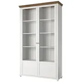 Lomadox Vitrinenschrank Landhaus Stil EPSOM-83 in weiß Abisko Esche Nb. mit Lefkas Eiche Nb., B/H/T: ca. 126/200/42 cm