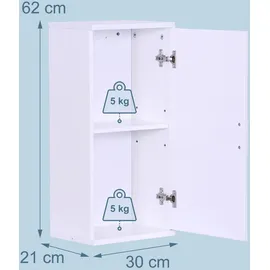 Relaxdays Hängeschrank Bad, 2 Fächer, HxBxT: 62 x 30 x 21 cm, Verstellbarer Einlegeboden, Badschrank schmal, MDF, weiß