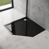 doporro Duschtasse Duschwanne 80x80x4 flach aus Acryl in Schwarz Fünfeckig DIN-Anschlüsse für bodenebene Montage geeignet Faro5 - doporro
