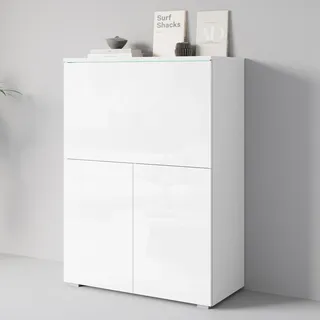 Home Affaire PC-Schrank HOME AFFAIRE "Vera, Sekretär, Home-Office-Schreibtisch mit LED-Beleuchtung", weiß (weiß, weiß hochglanz), B:90cm H:125,1cm T:42cm, Sekretäre, Multifunktional mit Stauraum, klappbare Tischfläche, LED, B 90 cm, Topseller