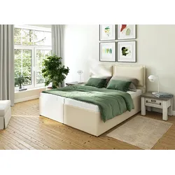 Polsterbett MAINTAL "Lyara", beige, B:187cm L:215cm, Struktur fein (100% Polyester), Betten, wahlweise ohne Matratze oder mit 3 Matratzenarten zur Auswahl