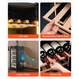 Vevor Weinkühlschrank für 32 Flaschen, Freistehender Flaschenkühlschrank mit Doppelzonen, Einstellbarer Temperatur von 5 °C bis 18 °C und Glastür, für Hausbar, Büro, Bar, Rotwein, Weißwein, Champagner