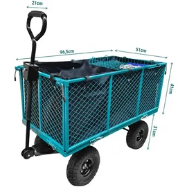 sillar Bollerwagen klappbar 350 kg blau mit Gartenhandschuhen