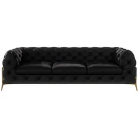 s-style möbel Chesterfield-Sofa 3-Sitzer Willow mit Metall Füßen, Schwarz Samt