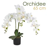 Kunstorchidee Künstliche Orchidee Kunstpflanze Pflanze Kunstblume Weiß Topf 65 cm, Decovego