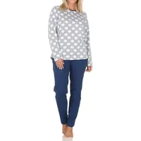 normann Damen Langarm Schlafanzug Tupfen-Punkte Optik Blau 52-54