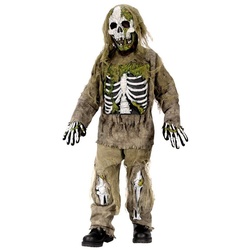 Fun World Kostüm Zombie Skelett, Tolles Zombie Kinderkostüm für Halloween, Karneval und Fasching grün 116