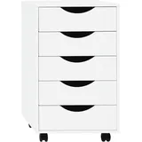 Woltu Rollcontainer, mobiler Aktenschrank mit 5 Schubladen, mit Rollen, 40x66,5x40 cm weiß