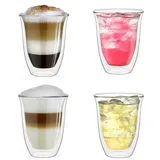 Creano doppelwandige Gläser 400ml „DG-V“, 4er Set, großes Thermoglas doppelwandig aus Borosilikatglas, Kaffeegläser, Teegläser, Latte Gläser, Doppelwandgläser