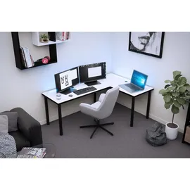 Möbelsystem L-förmiger Gaming Desk mit LED-Beleuchtung weiß