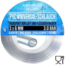 3 x 6 mm PVC Luft Filter Wasser Universal Labor Aquarium Terrarium Schlauch klar...