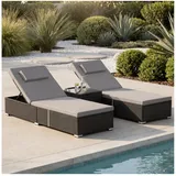Tectake tectake® Rattan-Doppelliege, wetterfest und UV-beständig, Tisch mit Sicherheitsglasplatte, Belastbarkeit je 200 kg