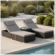 Tectake tectake® Rattan-Doppelliege, wetterfest und UV-beständig, Tisch mit Sicherheitsglasplatte, Belastbarkeit je 200 kg