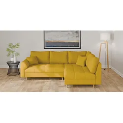 Ecksofa HOME AFFAIRE "CHARRE incl. 3 Zierkissen", gold, B:231cm H:81cm T:161cm, 92% Polyester, 8% Nylon, Sofas, L-Form, feine Steppung, lose Rückenkissen, auch in Cord und Bouclé
