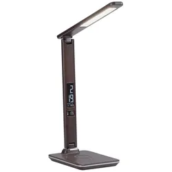 LED Tischleuchte, braun,  Dimmfunktion, Induktionsladefläche, Displayanzeige