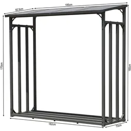 Quick Star Kaminholzregal Metall 185 x 70 x 185 cm mit Wetterschutz Schwarz