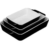 Relaxdays Auflaufform Set, 3 Größen, eckig, Keramik, spülmaschinenfest, Ofenform, für Lasagne und Gratins, schwarz/weiß,