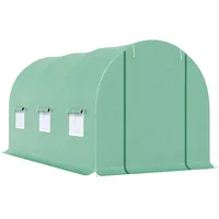 Gewächshaus 445x200x200cm Foliengewächshaus Tomatenhaus Mit Tür, 6 Fenster, Folientunnel Aus Verzinktem Stahl, Pe, Stabiles Treibhaus Pflanztunnel, Inkl. Erdanker & Seilen, Grün