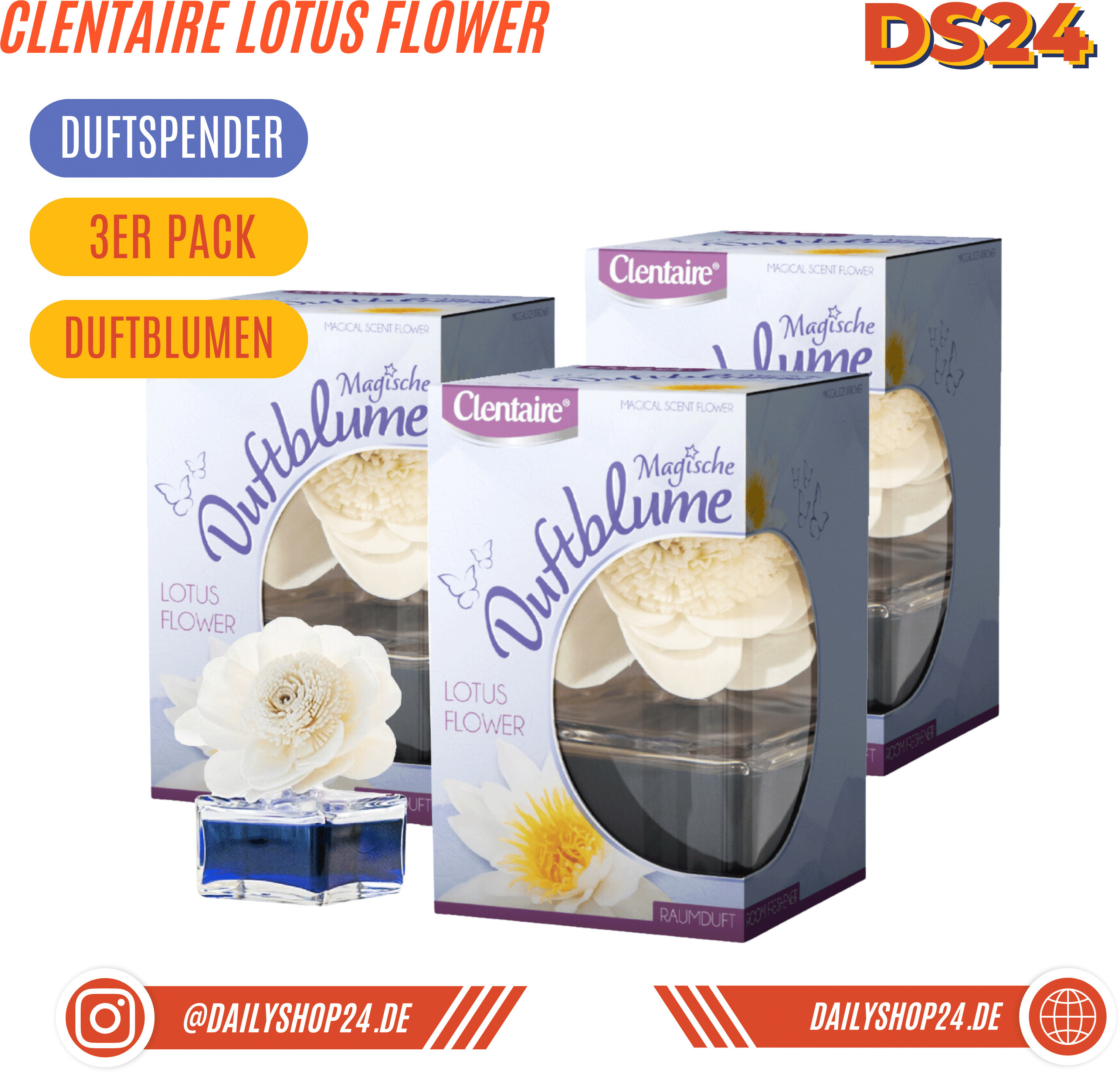 CLENTAIRE Raumduft Blume - 3 Stück Vorteilspack / Lotus Flower