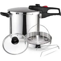 Magefesa Practika Plus - Exklusives Set Schnellkochtopf 7.5L + Korb + Glasdeckel, Edelstahl 18/10, Drucksensor, Induktion
