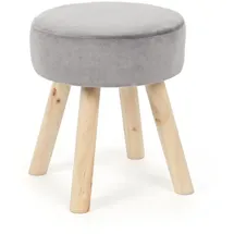 BIZZOTTO Hocker Adeline aus Samt, klassisch gepolstert, grau, rundes Design, Gestell Kiefernholz