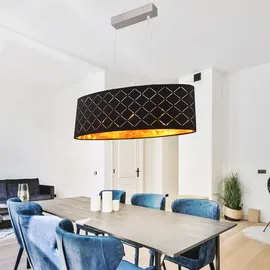 ETC Shop Deckenleuchte hängend schwarz gold Esszimmerlampe Hängelampe Esstisch, 3 Flammig orientalisch, Metall Textil, 3x LED 7W 806Lm 2700K, LxBxH 65x25x140 cm