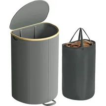 Songmics Wäschekorb, mit Deckel, und herausnehmbarem Sack schiefergrau-naturbeige